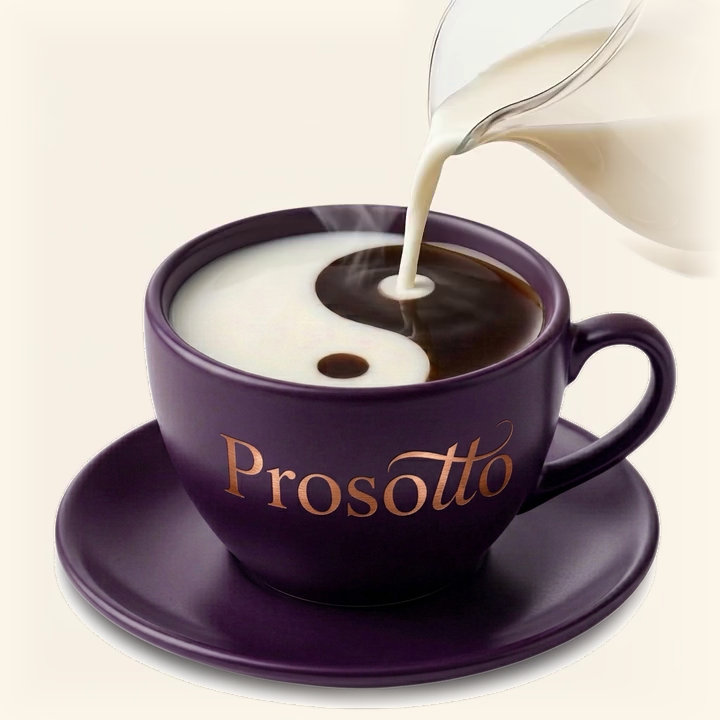 Prosotto plum cup with milk pouring into coffee