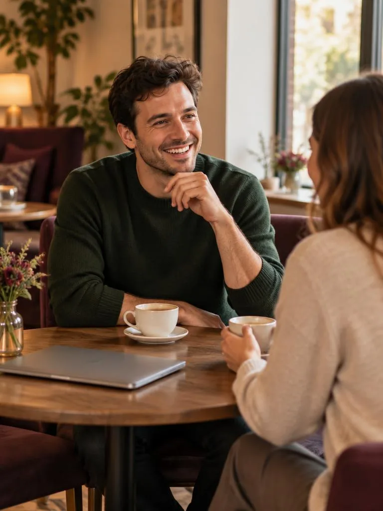 Matthew meeting a fellow professional for coffee